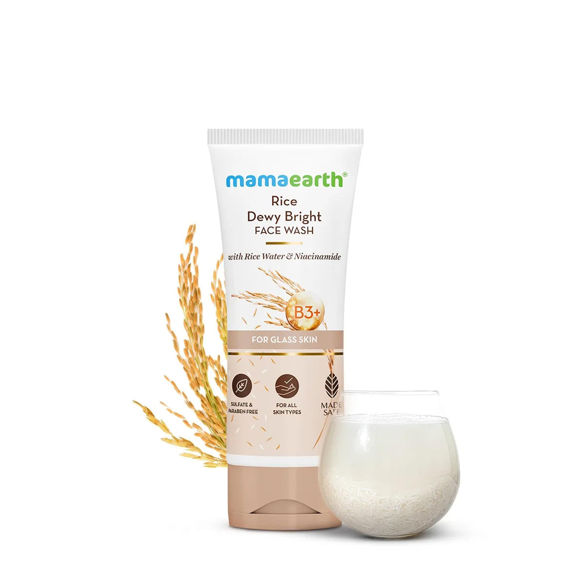 Ingredients highlight rice water and niacinamide in MAMAEARTH face wash.