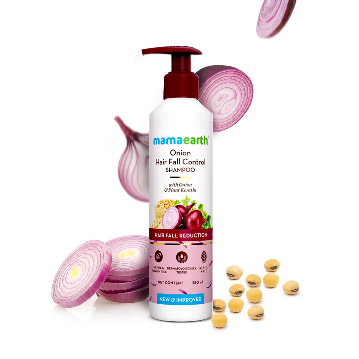 Mamaearth Onion Shampoo bottle cap close-up showing spill-free dispensing at home