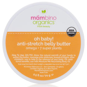 Mambino Organics Oh Baby Belly Butter jar for smooth, hydrated skin during pregnancy
