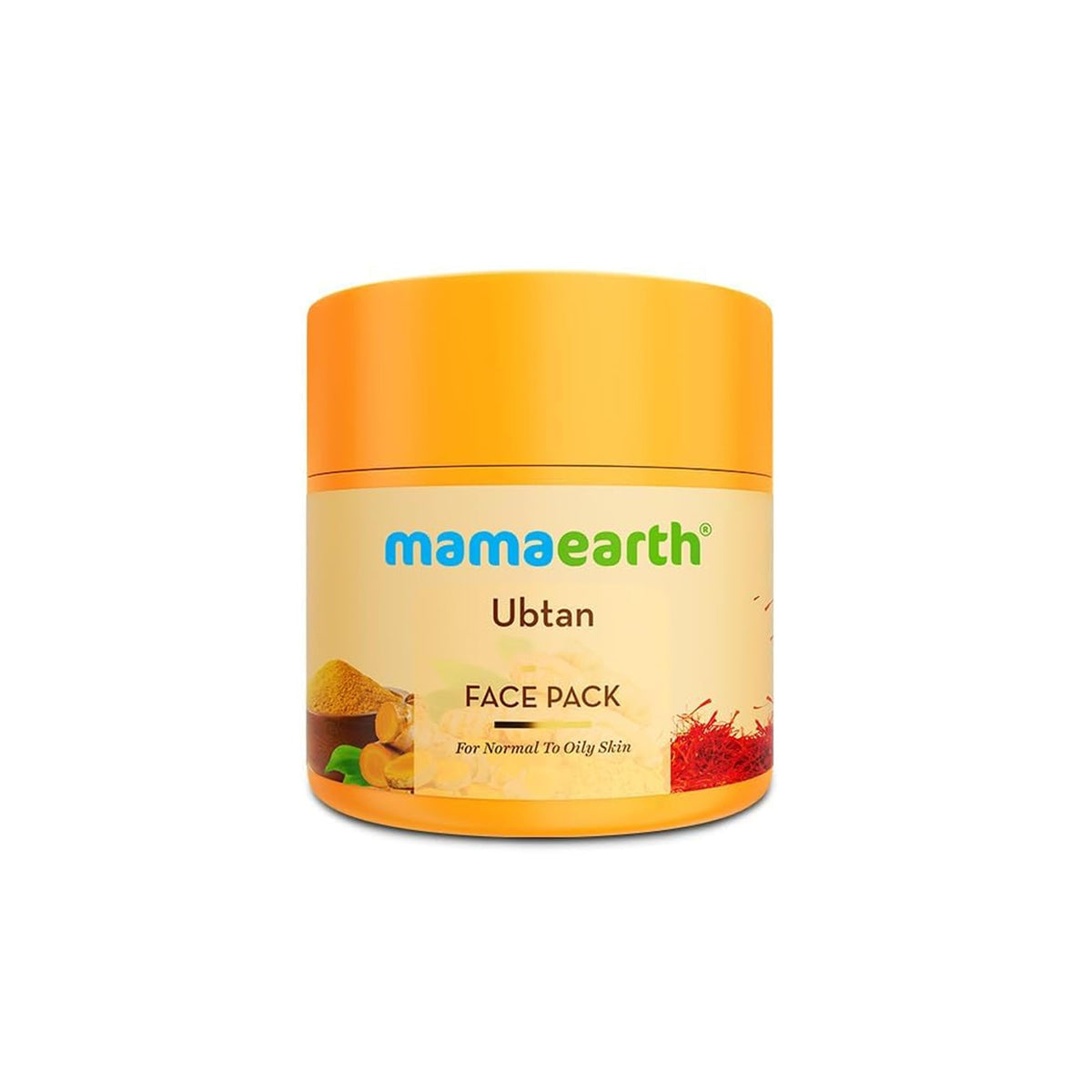 MAMAEARTH Ubtan Face Pack jar close-up showing smooth texture for easy application.