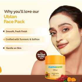MAMAEARTH Ubtan Face Pack 100g jar suitable for travel skincare routines.