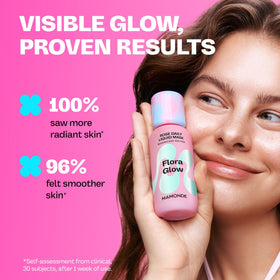 MAMONDE Flora Glow Rose Daily Liquid Mask hydration droplets indicate Hyaluronic Acid moisture support.