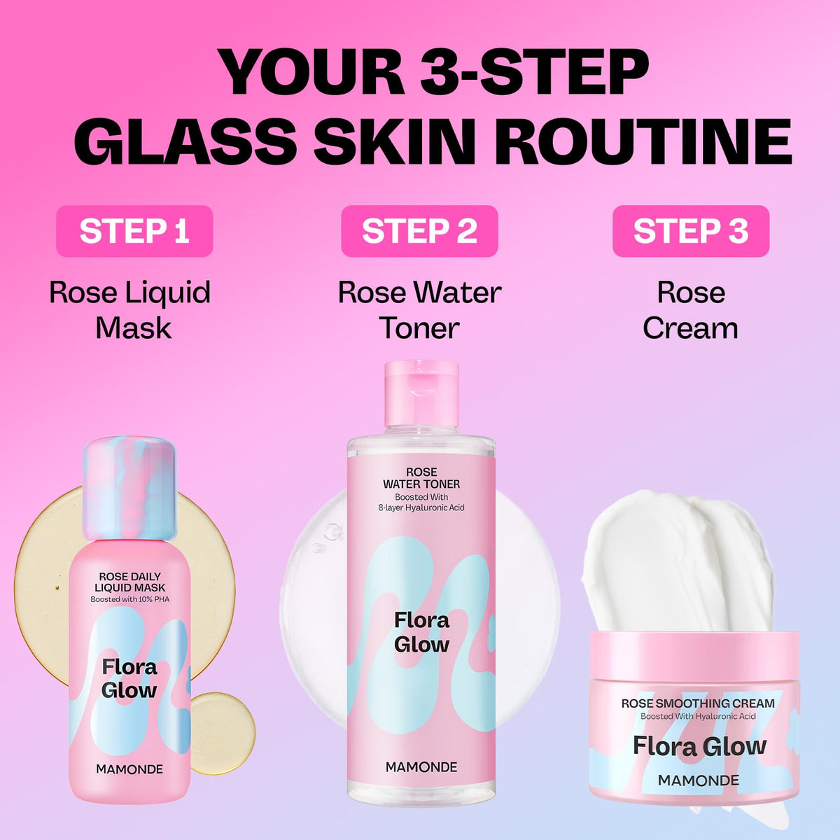 MAMONDE Flora Glow Rose Daily Liquid Mask rose glow closeup suggests dewy radiance.