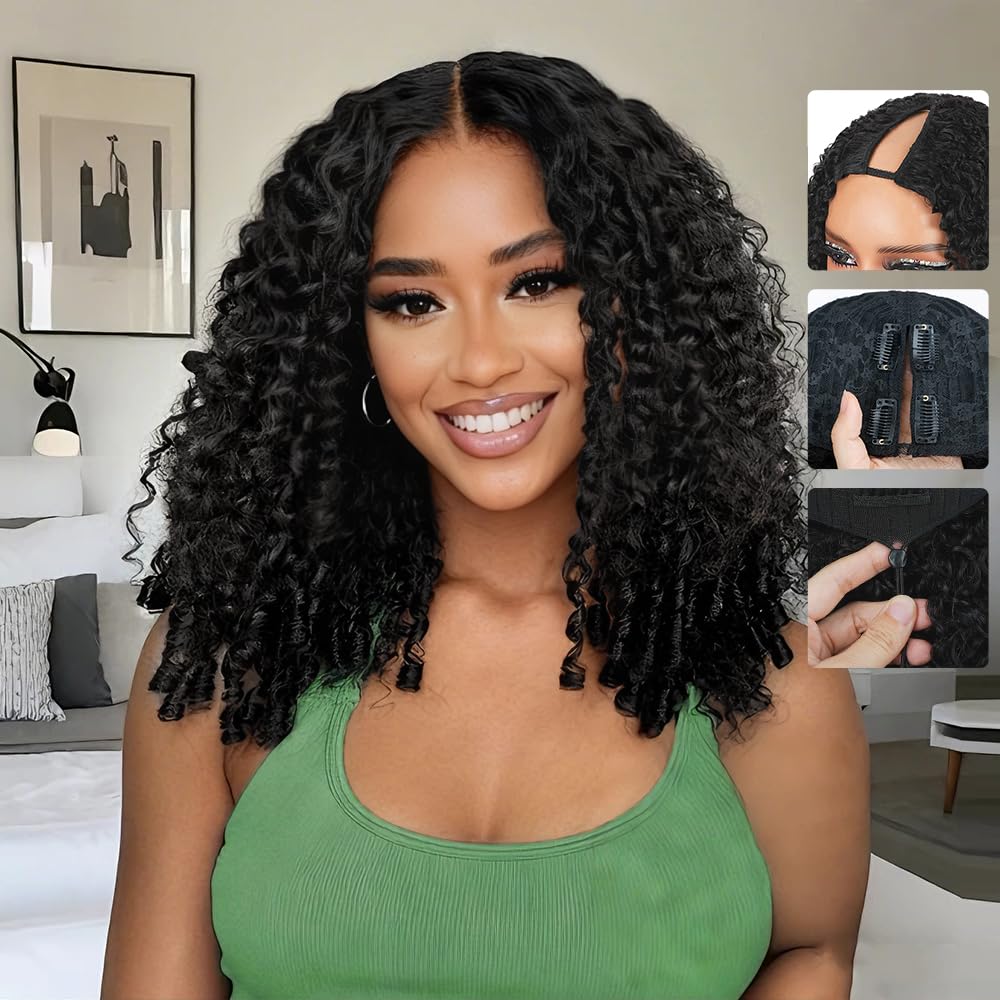 Mamushow V Part Wig clip-in half 20in for quick, glue-free styling.