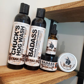 Person applying Havana Haze oil for daily beard nourishment.