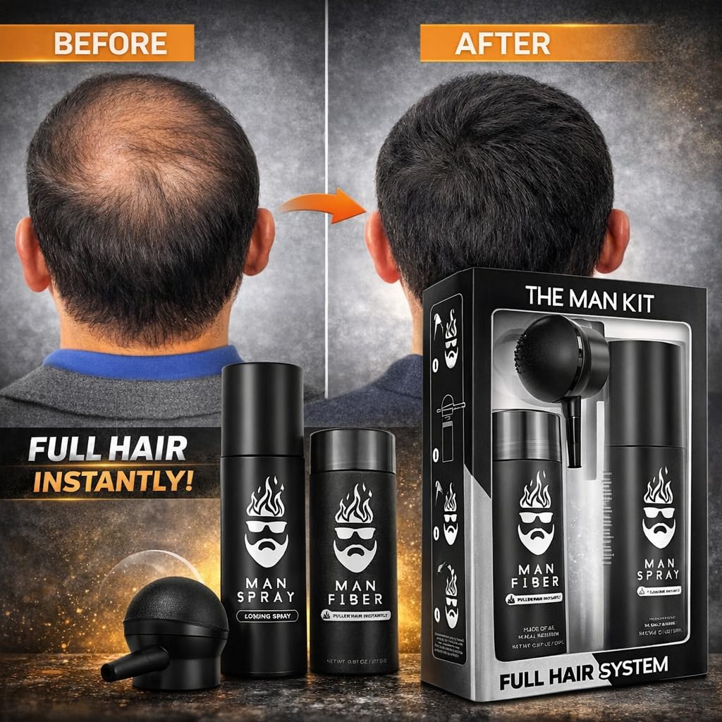Man Essentials beard application shows securing fibers on the beard area.