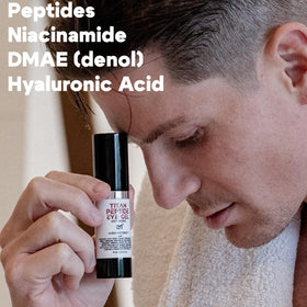 Man Labs Titan Peptide Cooling Eye Serum dispensing pump ensures precise usage.