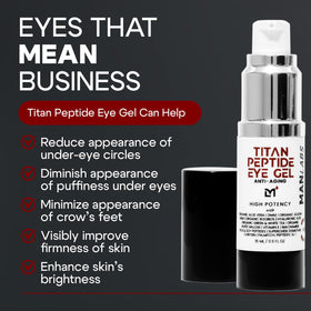 Man Labs Titan Peptide Cooling Eye Serum application under-eye area demonstrates gentle cooling.