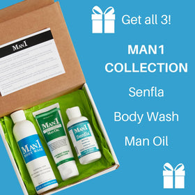 Man1 Body Wash bottle exhibit pH-balanced cleanser for gentle intimate care.