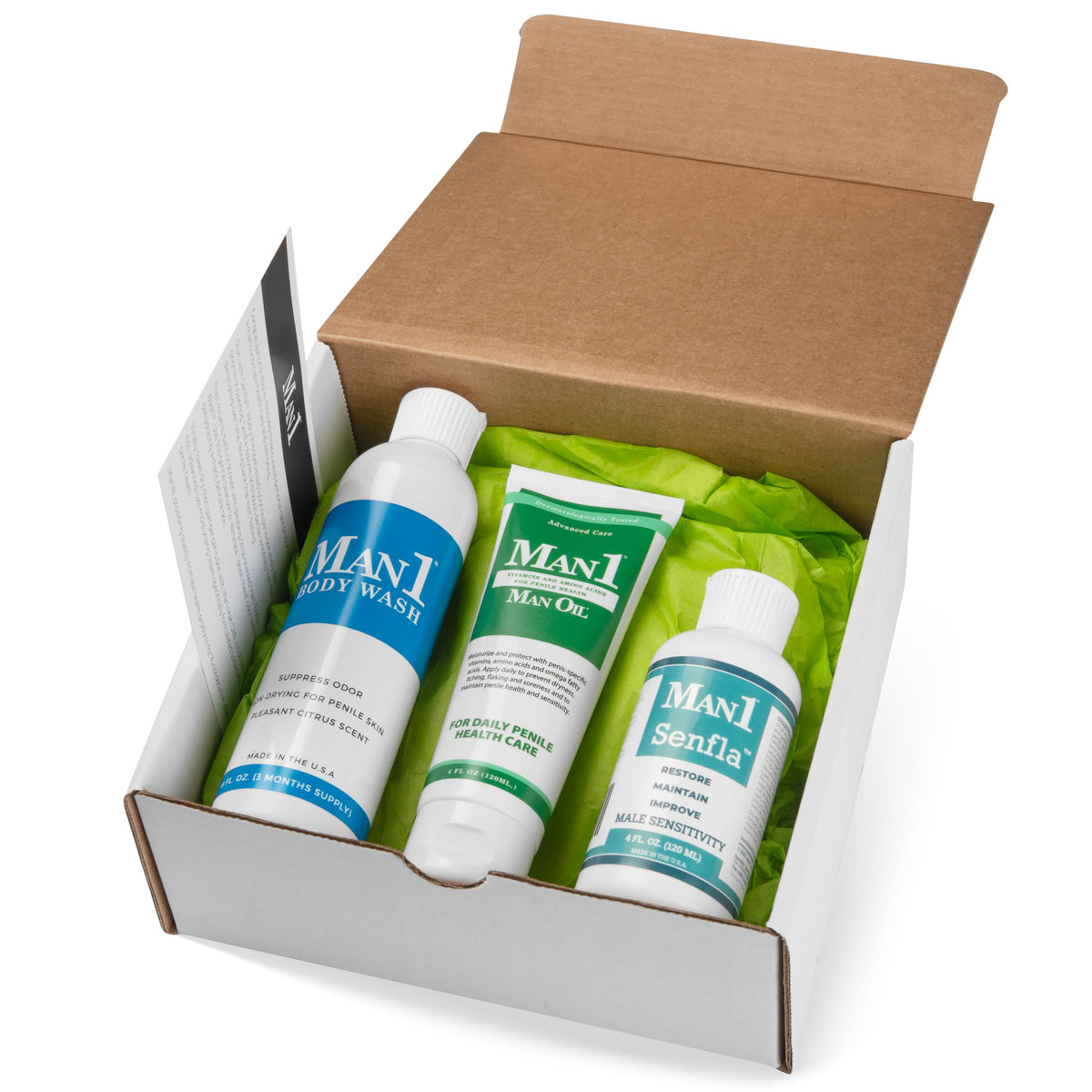 Man1 Man Oil bottle demonstrates advanced moisturizing care for penile skin.