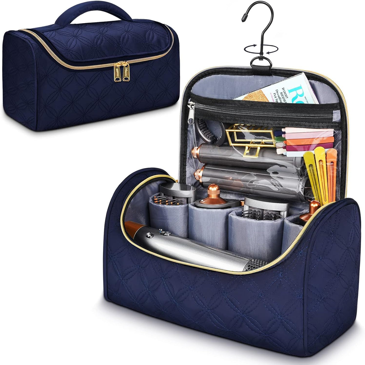 Mancro blue storage case highlights sturdy metal zipper.
