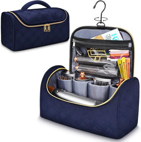 Mancro blue storage case highlights sturdy metal zipper.