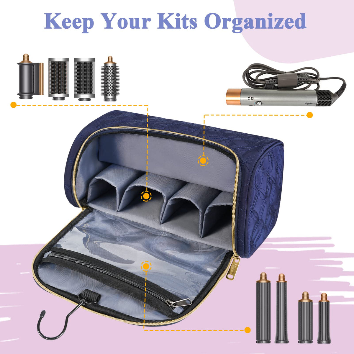 Mancro clear pocket and open pouch store oils and sprays.