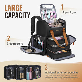 Mancro Hairstylist Travel Bag lower section stores three pouches for organized tools.