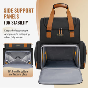 Mancro Hairstylist Travel Bag side pockets hold scissors and small accessories during styling.