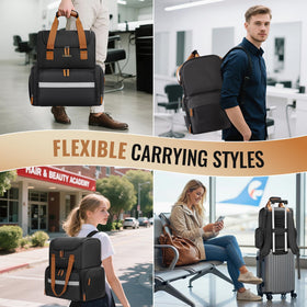 Mancro Hairstylist Travel Bag suitcase strap simplifies airport and hotel transfers.