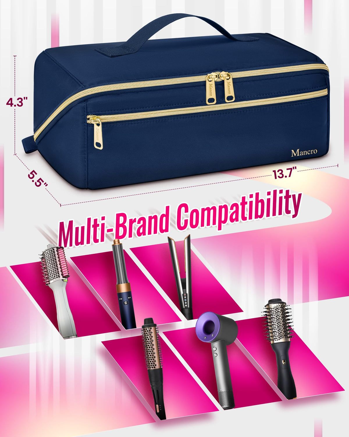 Mancro bag wide compatibility with Shark FlexStyle and similar tool sizes.