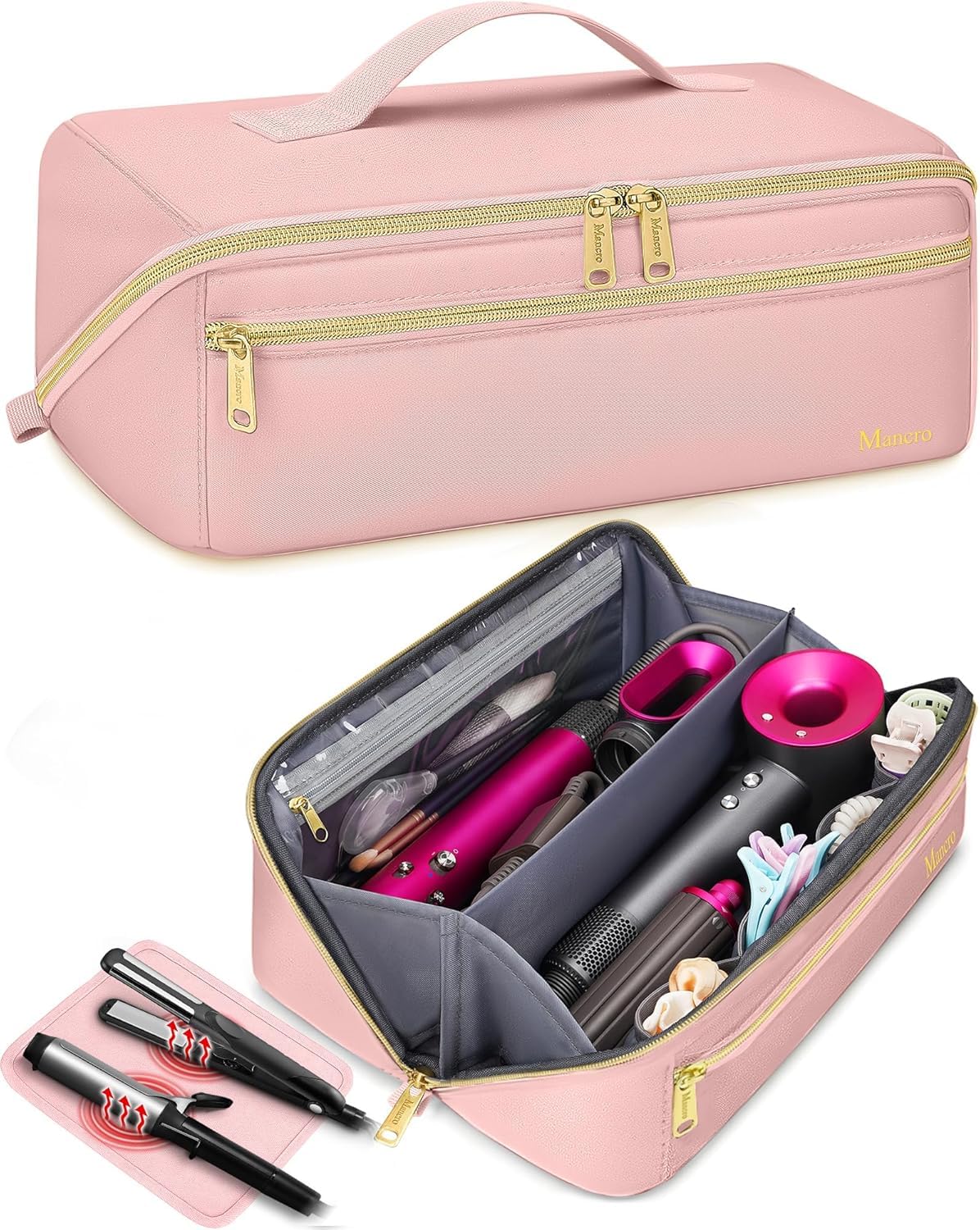 Mancro hot hair tools travel bag with spacious interior for organized flat irons.