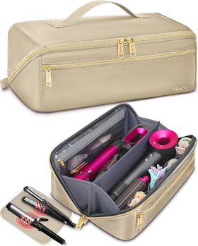 Mancro travel bag wide opening showing organized interior for hot tools.