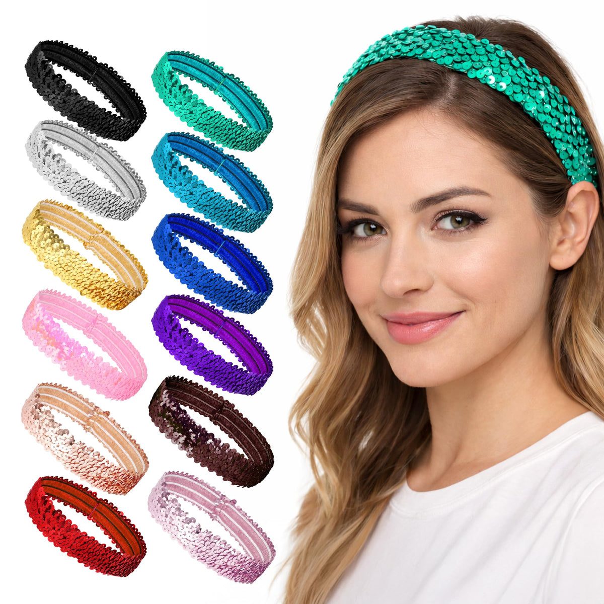 Mandala Crafts assorted color glitter headbands in vibrant colors for versatile party looks.