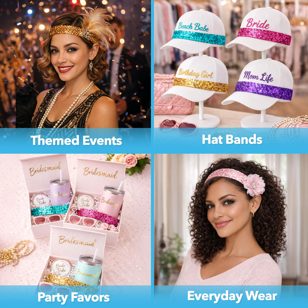 Mandala Crafts glitter headbands ideal for disco, carnival, and stage performances.