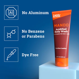 Mando Mandelic acid pH balance bottle highlight for skin comfort.