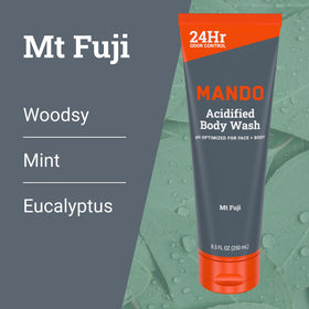 Mando Acidified Body Wash pump-dispense for easy daily use.