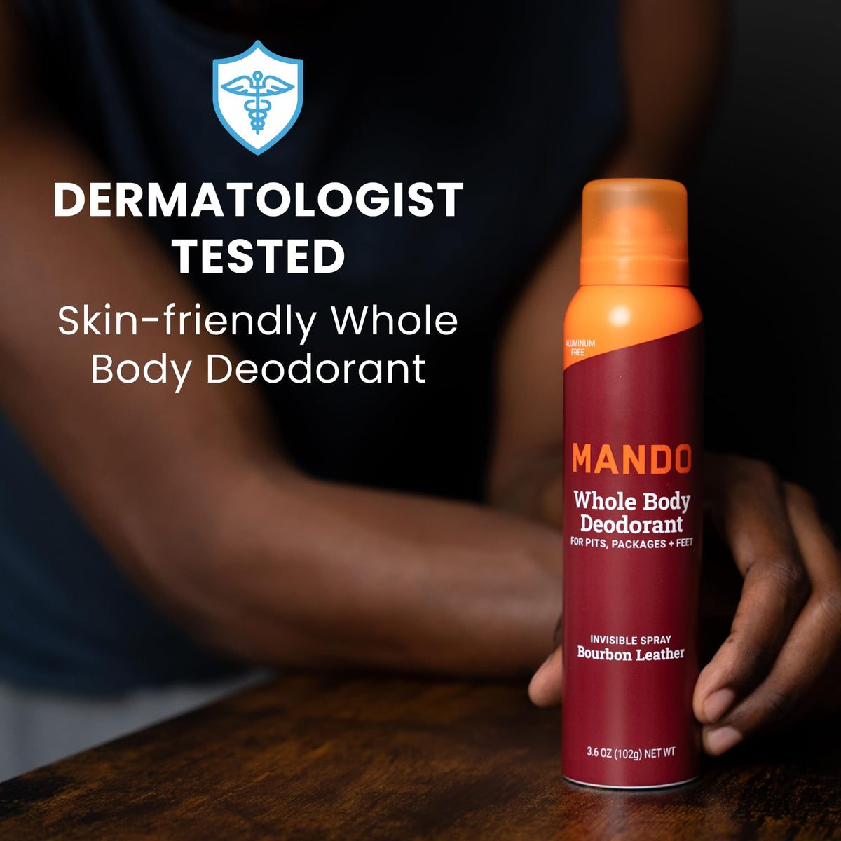 Mando aluminum-free bottle shown for safe, sensitive-skin friendly protection