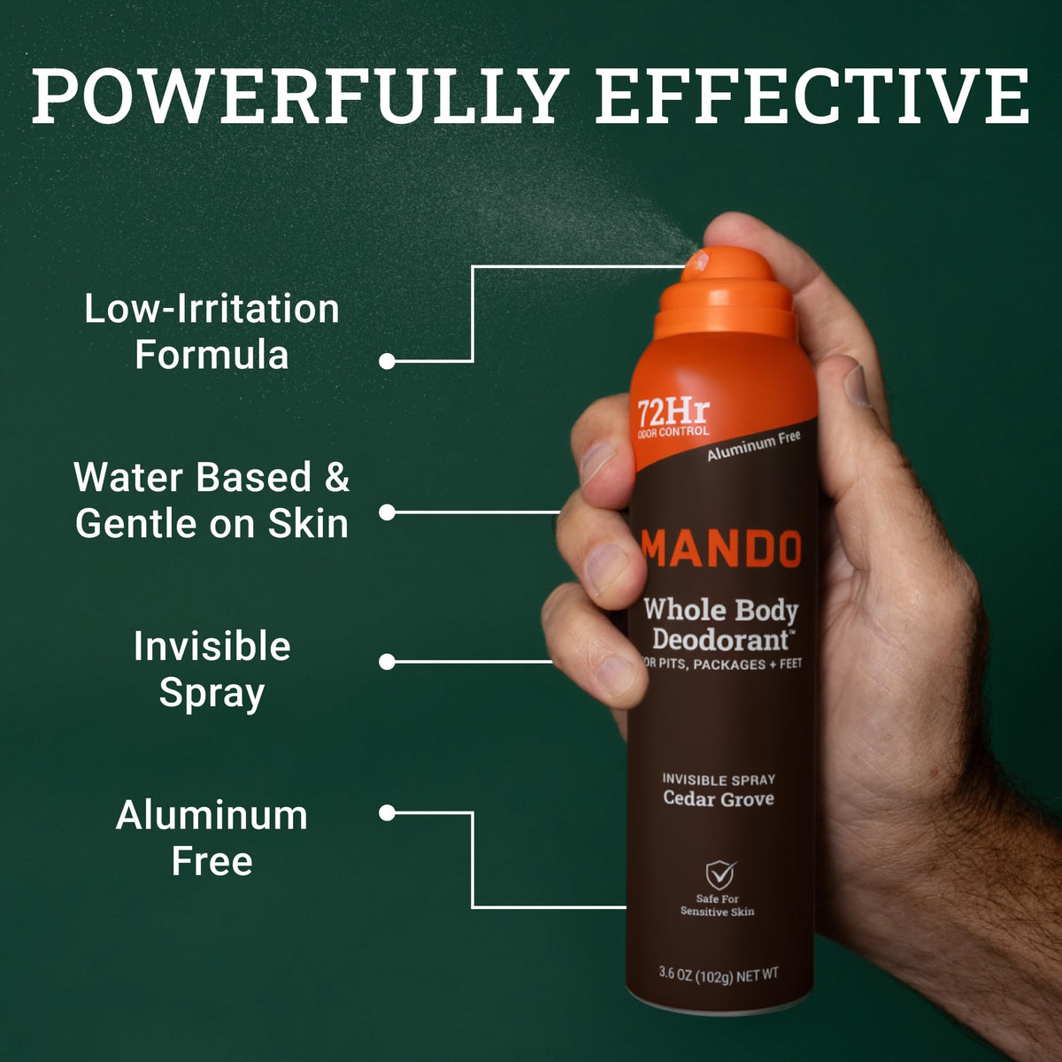 Mando spray nozzle application mist demonstrates fast, even coverage.
