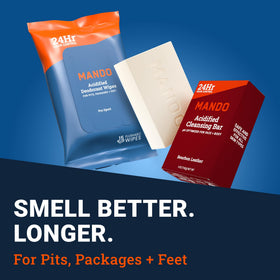 Mando Bourbon Leather scent packaging with rugged premium vibe
