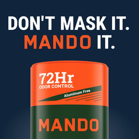Mando solid stick close-up showing skin-safe ingredients.