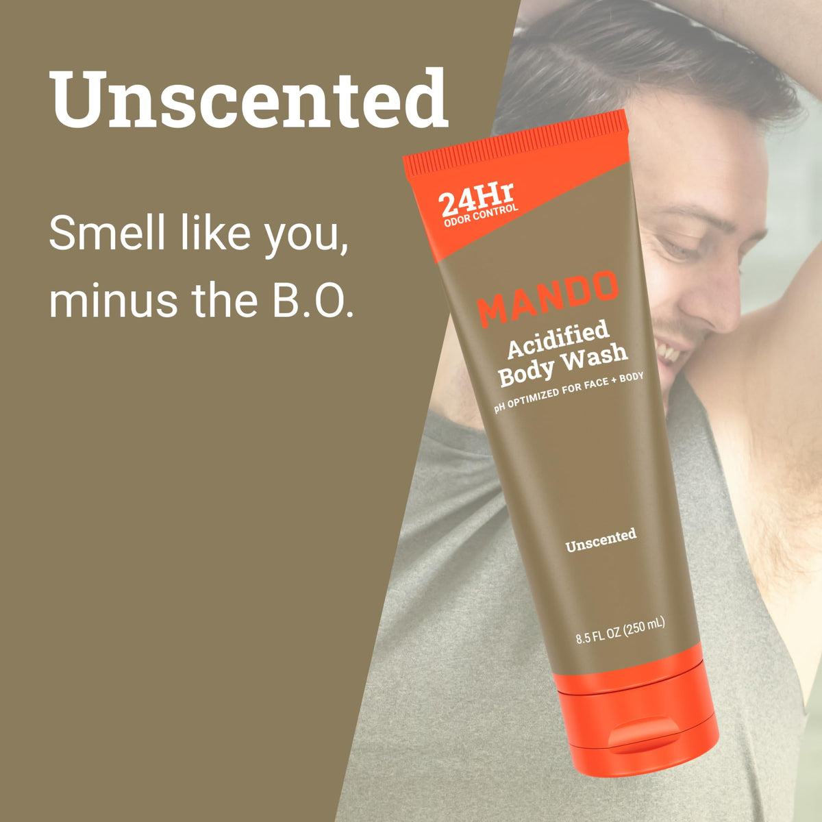 Mando Odor Shield label close-up highlighting paraben-free and skin-safe claims.