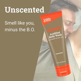 Mando Odor Shield label close-up highlighting paraben-free and skin-safe claims.
