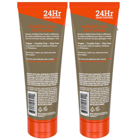 Mando Odor Shield unscented-packaging placed beside towels for sensitive-skin use.