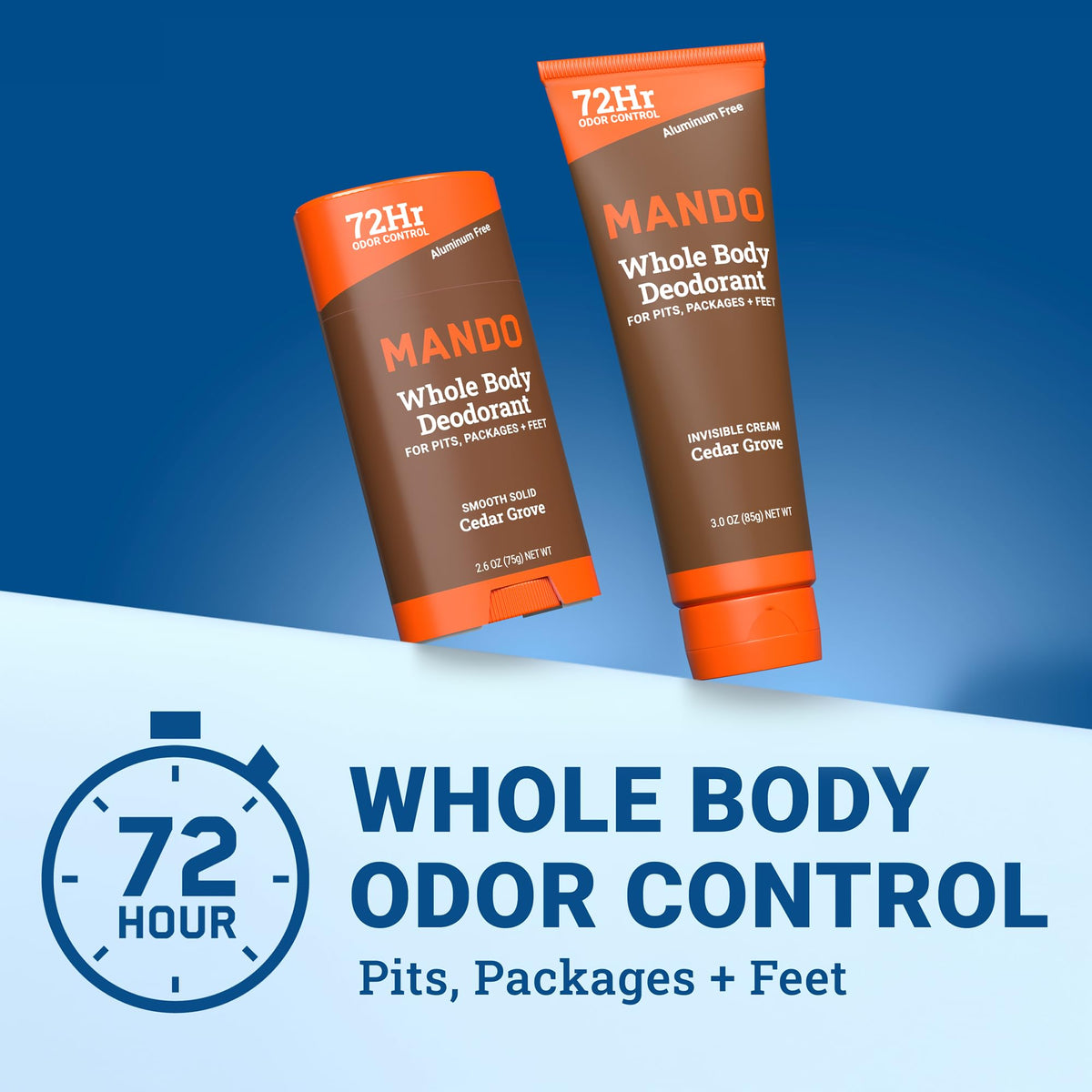 Mando whole body deodorant solid stick for convenient, mess-free odor management on the go.