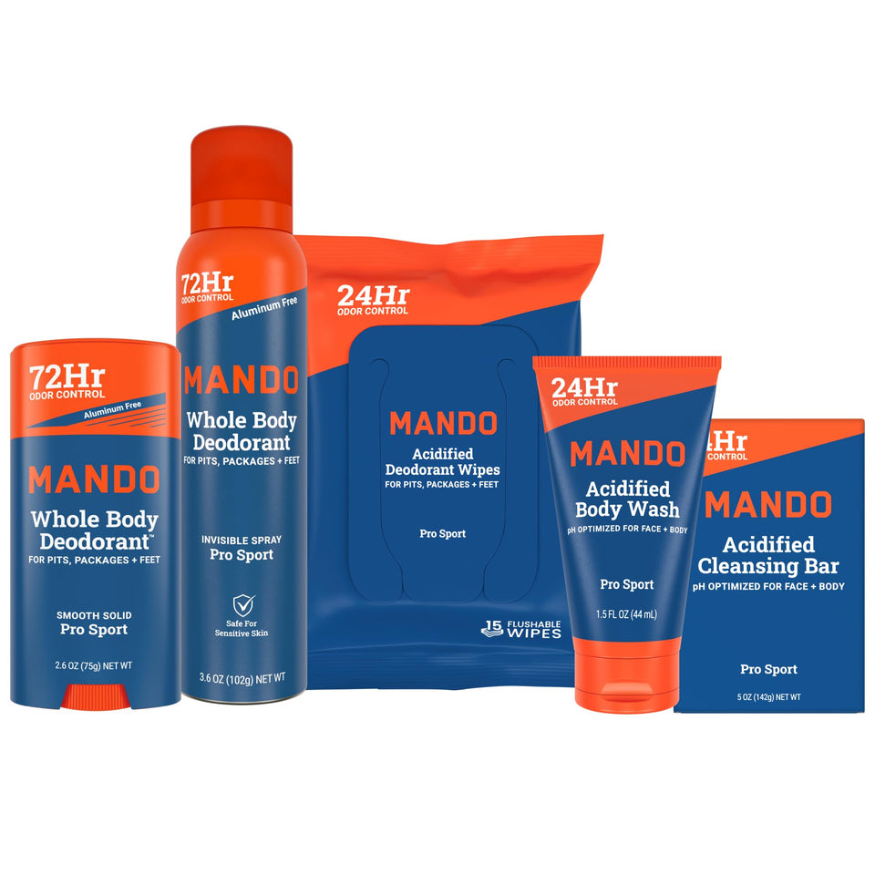 Mando solid-stick deodorant shown in starter kit for all-day odor control