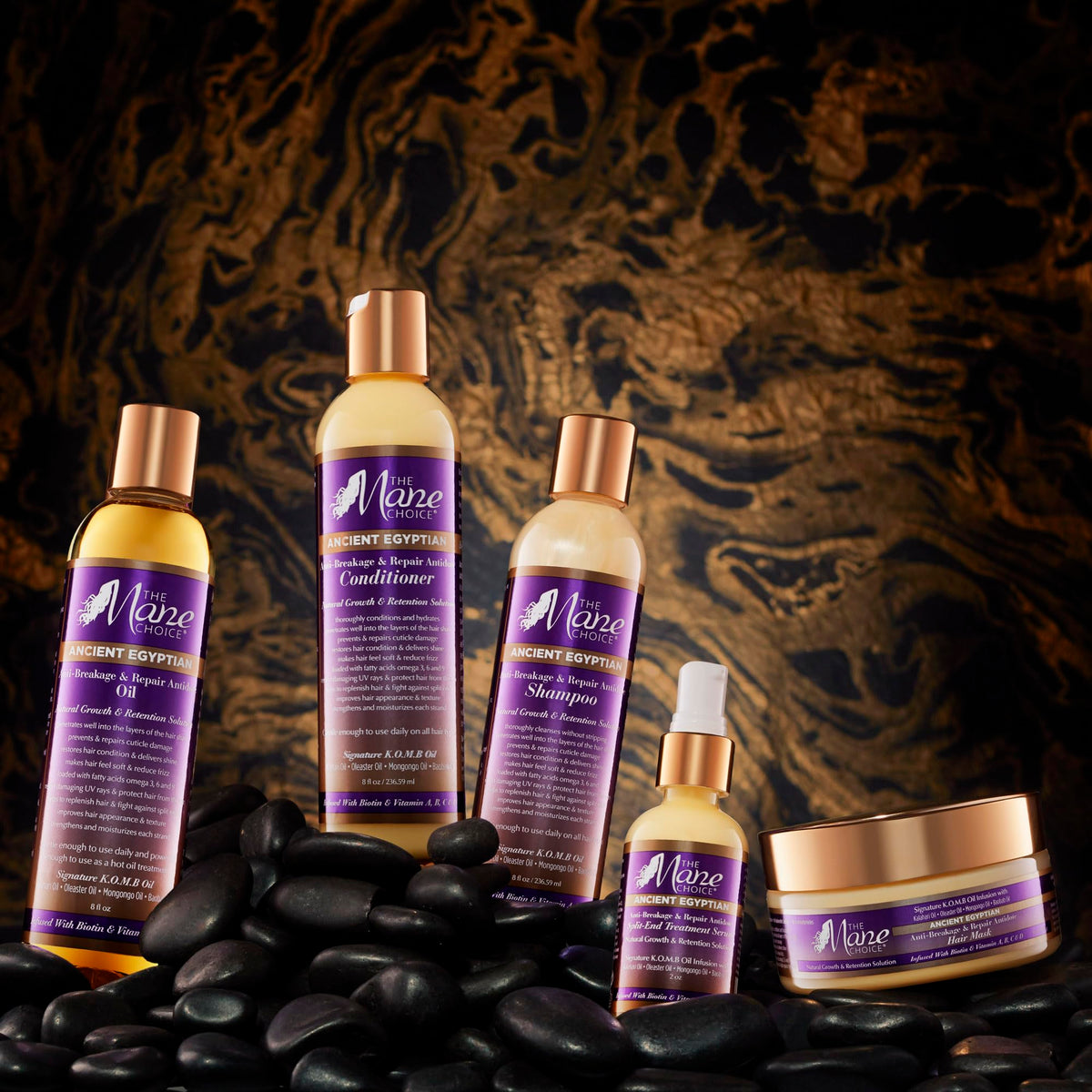Product label highlights natural oils and omega fatty acids for nourishing hair.