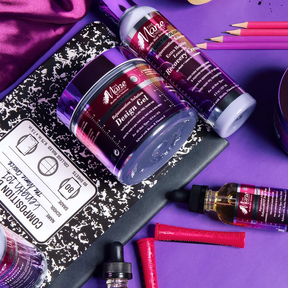 The Mane Choice Manetabolism Design Gel packaging close-up highlights a clean, alcohol-free formula.