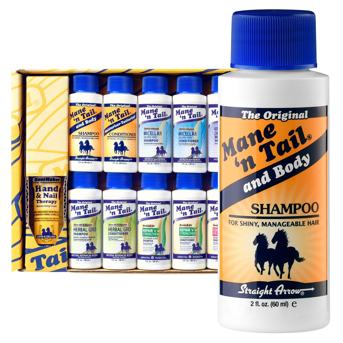 Mane 'n Tail sampler box featuring shampoo and conditioner for versatile cleansing