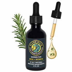 Mane Rain Hair Growth bottle showing Z-LAB27 formula for daily use.