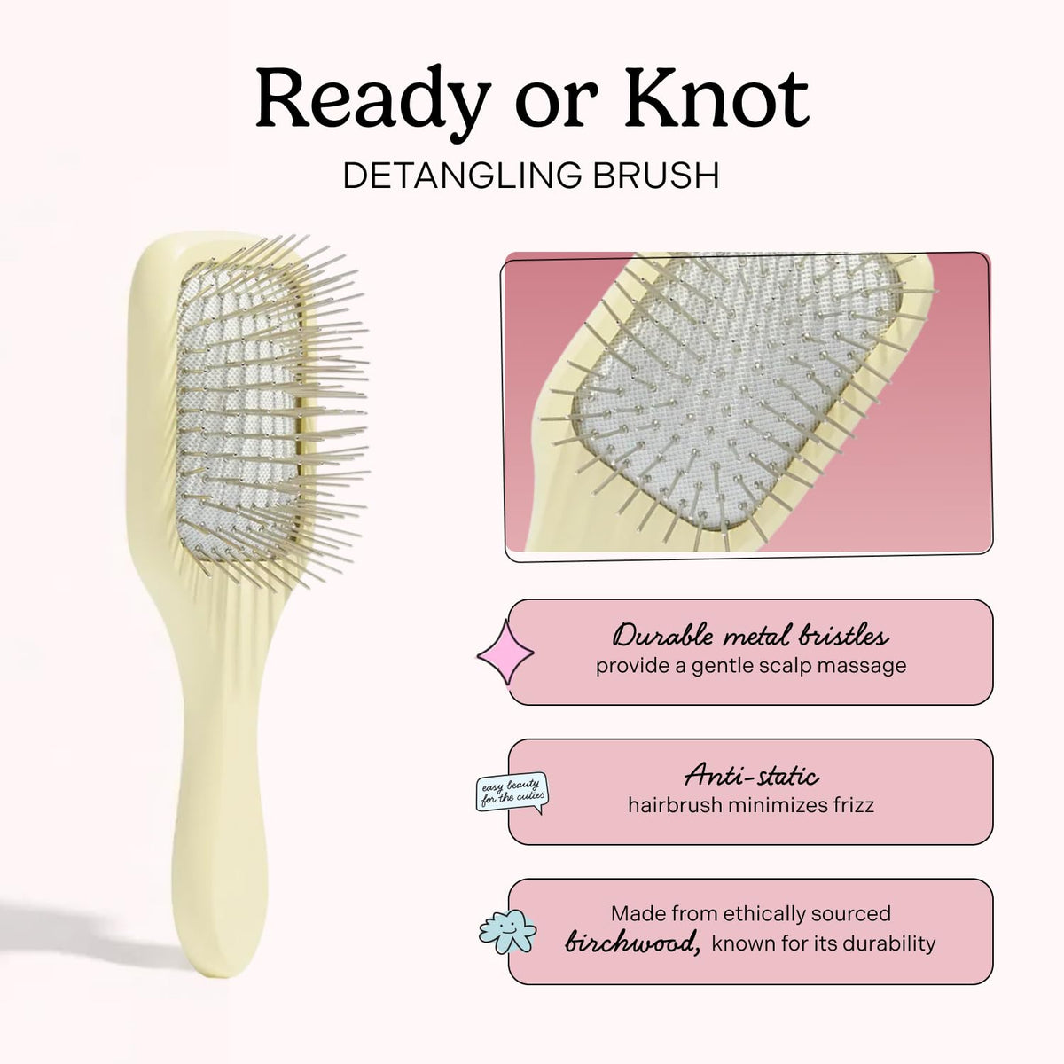 Mane Ready or Knot mini detangling brush metal bristles visible for scalp massage.