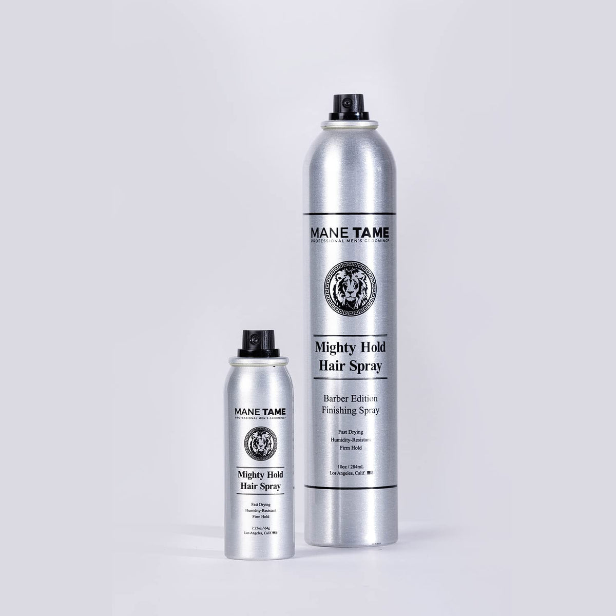 MANE TAME Mighty Hold bottle showcases fast-drying styling for quick routines.