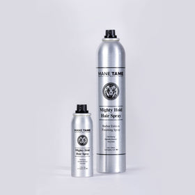 MANE TAME Mighty Hold bottle showcases fast-drying styling for quick routines.