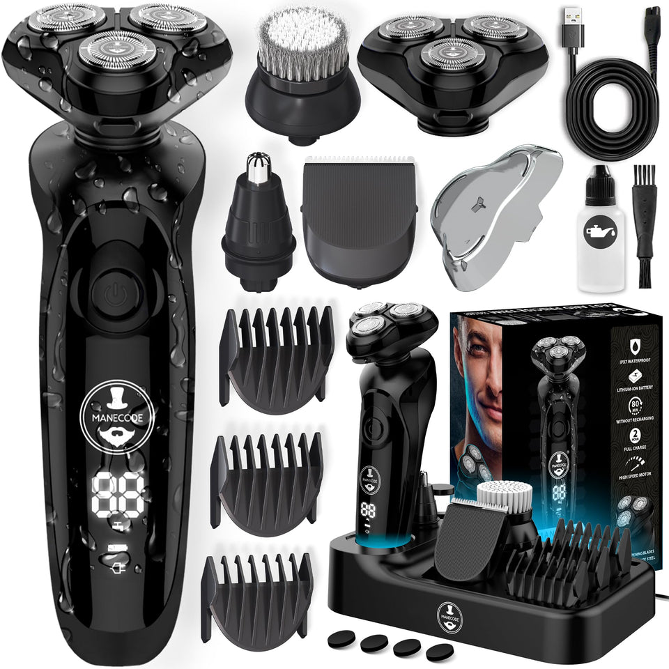 MANECODE electric razor with floating 8 contouring technology for a precise shave.