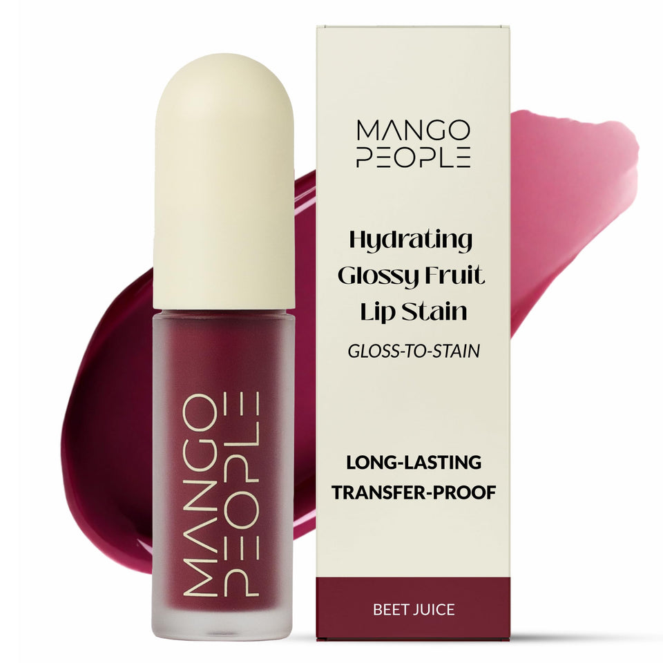 Mango People Beet Juice lip stain gloss: juicy shine blending into lasting color.