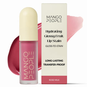 Mango People Glossy Lip Stain Rose Milk on lips adds instant shine