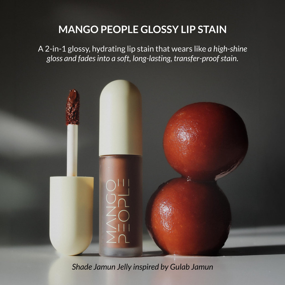 Mango People Jamun Jelly application swirl shows glossy color that fades to stain