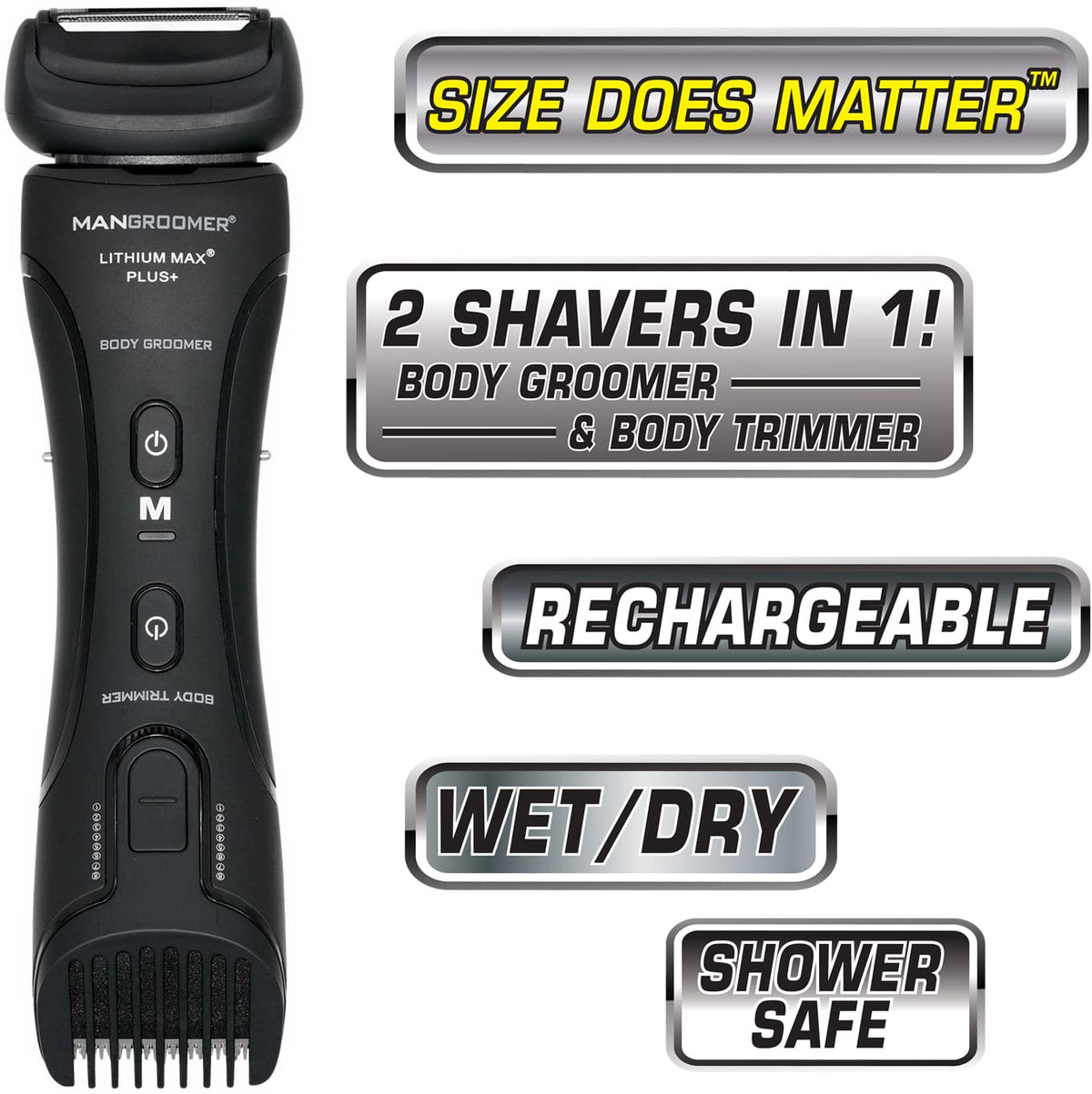 MANGROOMER Lithium Max Plus side view shows dual-action design for versatile grooming.