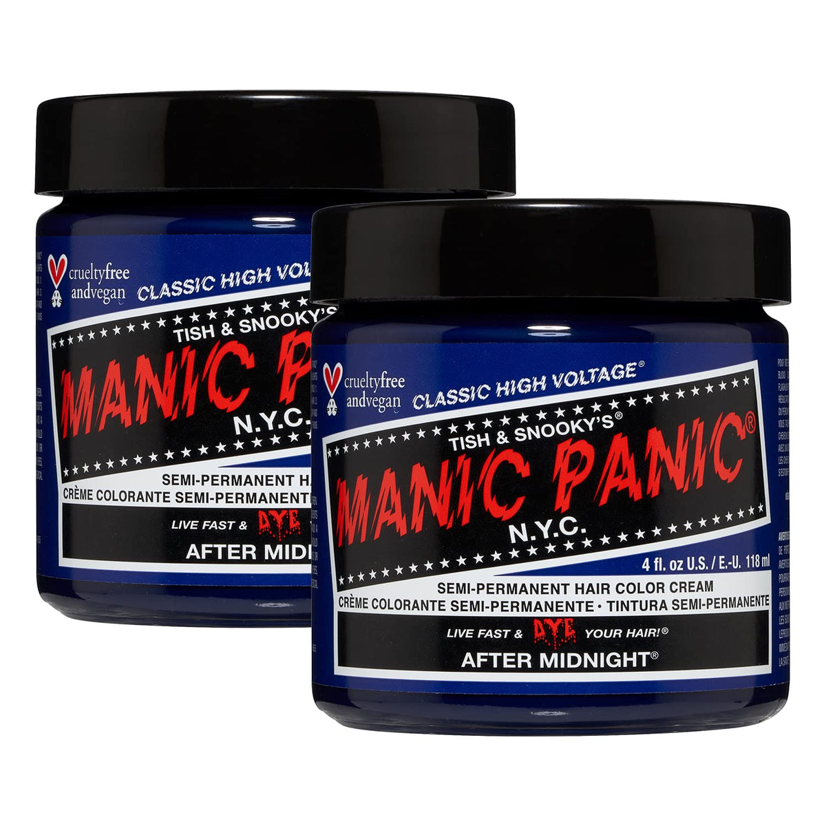 MANIC PANIC After Midnight bottle for vibrant blue dye application.