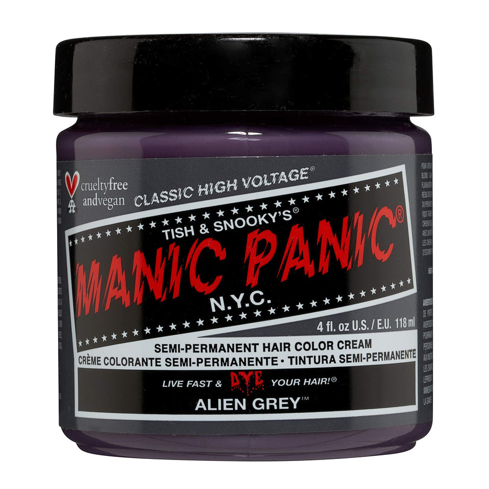 MANIC PANIC Alien Grey bottle shows vegan, cruelty-free color option